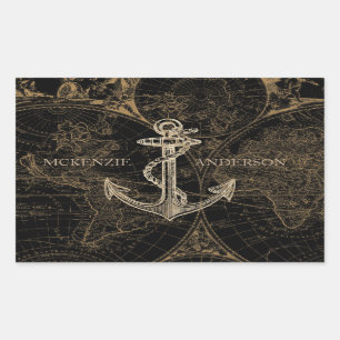 Alte Welt Nautic Anchor Monogram Black Rechteckiger Aufkleber