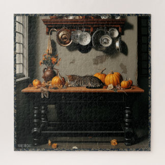 ALTE WELT STILLEBEN MIT KATZE PUZZLE