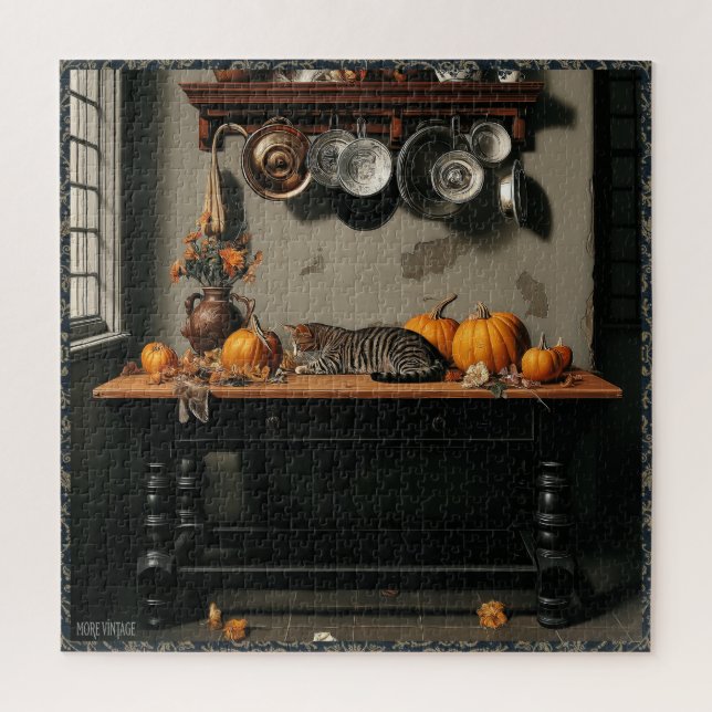 ALTE WELT STILLEBEN MIT KATZE PUZZLE (Vertikal)