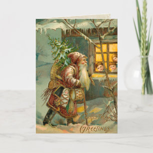 Alte Welt Vater Weihnachten im Schnee mit Geschenk