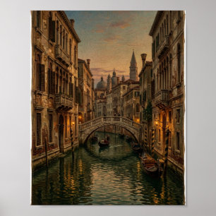 Alte Welt Venedig Kanal Gondel Dämmerung I Poster