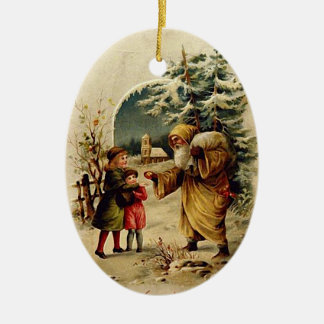 Alte Welt Weihnachtsmann-Ornament (Oval) Keramik Ornament