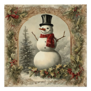 Alte Welt Weihnachtsmann Schneemann Poster
