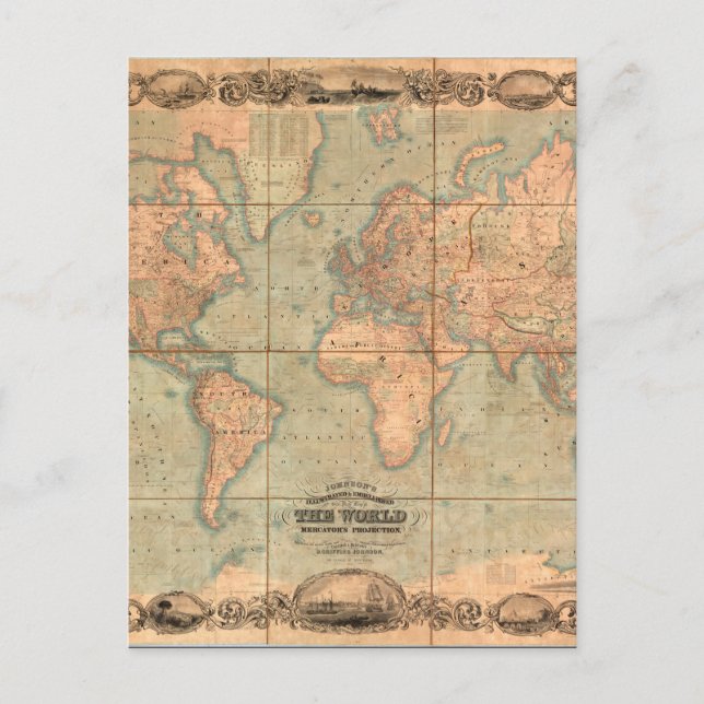 Alte Weltkarte 4 Postkarte (Vorderseite)