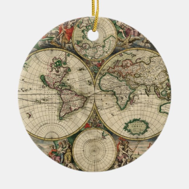 Alte Weltkarte Keramikornament (Vorne)