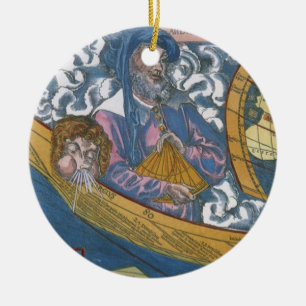 Alte Weltkarte mit Claudius Ptolemäus, 1507 Keramikornament
