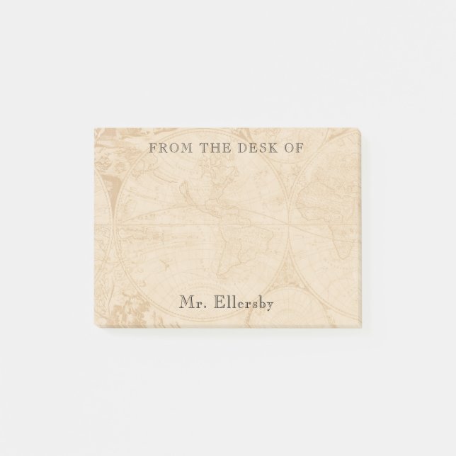 Alte Weltkarte Name 4x3 Post-it Klebezettel (Vorderseite)