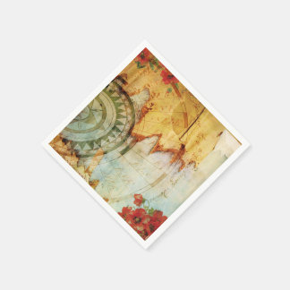 Alte Weltkarte & Poppies Custom Paper Napkins Serviette