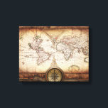 Alte Weltkarte und kompass ummantelte Canvas Leinwanddruck<br><div class="desc">Alte Weltkarte und Kompass auf Vintagem Papierdesign für diese gedehnte Leinwand-Wandkunst</div>