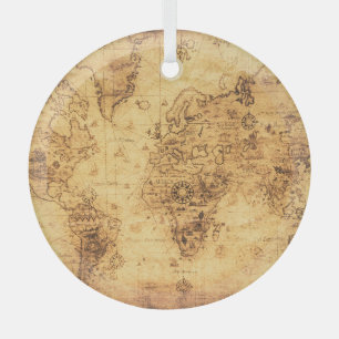 Alte Weltkarte: Vintages festgehaltenes Pergament Ornament Aus Glas