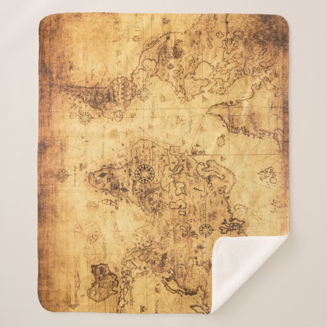 Alte Weltkarte: Vintages festgehaltenes Pergament Sherpadecke (Vorderseite)