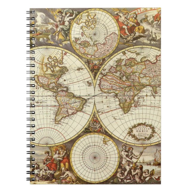 Alte Weltkarte von Frederick de Wit, c. 1680 Notizblock (Vorderseite)