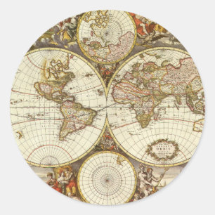 Alte Weltkarte von Frederick de Wit, c. 1680 Runder Aufkleber