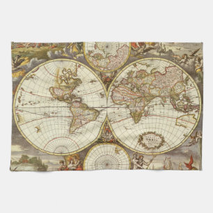 Alte Weltkarte von Frederick de Wit, ca. 1680 Küchentuch
