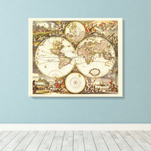 Alte Weltkarte von Frederick de Wit, ca. 1680 Leinwanddruck