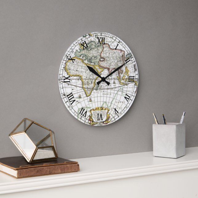 Alte Weltkarte von Hendrik Hondius, 1630 Große Wanduhr (Büro)