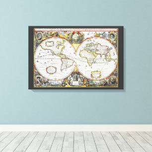 Alte Weltkarte von Hendrik Hondius, 1630 Leinwanddruck