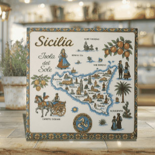 Alte Weltkarte von Sizilien Fliese