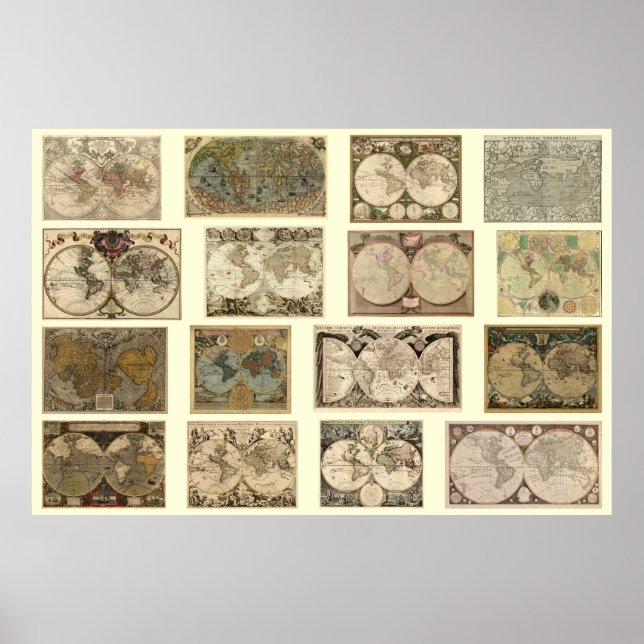 Alte Weltkarten - 16 Karten aus den Jahrhunderten Poster (Vorne)