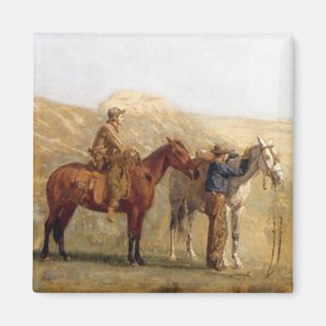 Alte Western Cowboys mit Pferden Magnet (Vorne)