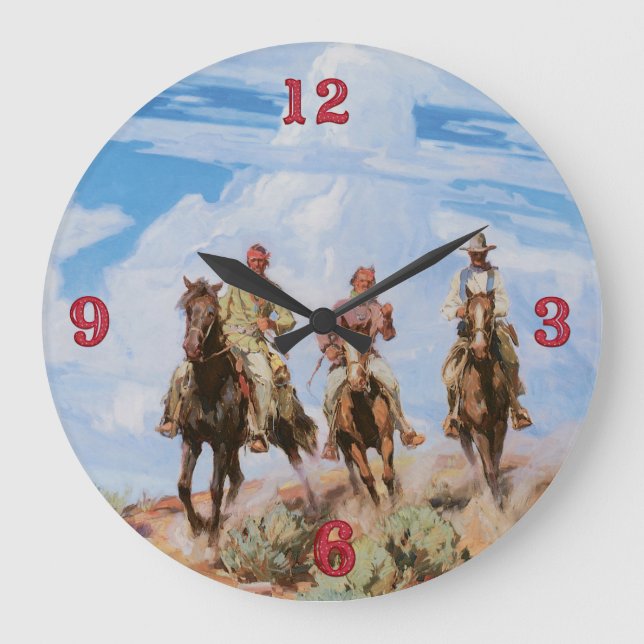 Alte wilde Westthema-Cowboy-Uhr Große Wanduhr (Vorderseite)