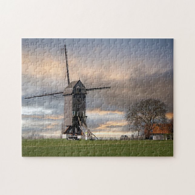 Alte Windmühle Feld Belgien Windmühle Holz Europa  Puzzle (Horizontal)