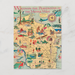 Alte Wisconsin-Karte Postkarte