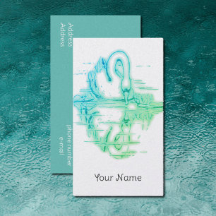 Alte Zeichnung - Schwan Spiegelung - grün Visitenkarte
