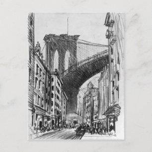 Alte Zeichnung von Brooklyn Bridge-Mietshäusern Postkarte