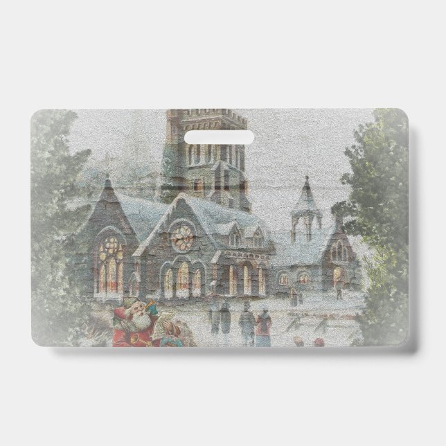 Alte Zeit Santa mit Kindern vor einer Kirche Ausweis (Front)