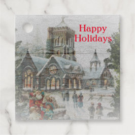 Alte Zeit Santa mit Kindern vor einer Kirche Geschenkanhänger