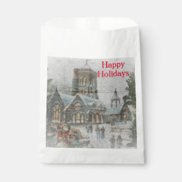 Alte Zeit Santa mit Kindern vor einer Kirche Geschenktütchen