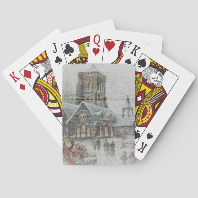 Alte Zeit Santa mit Kindern vor einer Kirche Spielkarten (Rückseite)