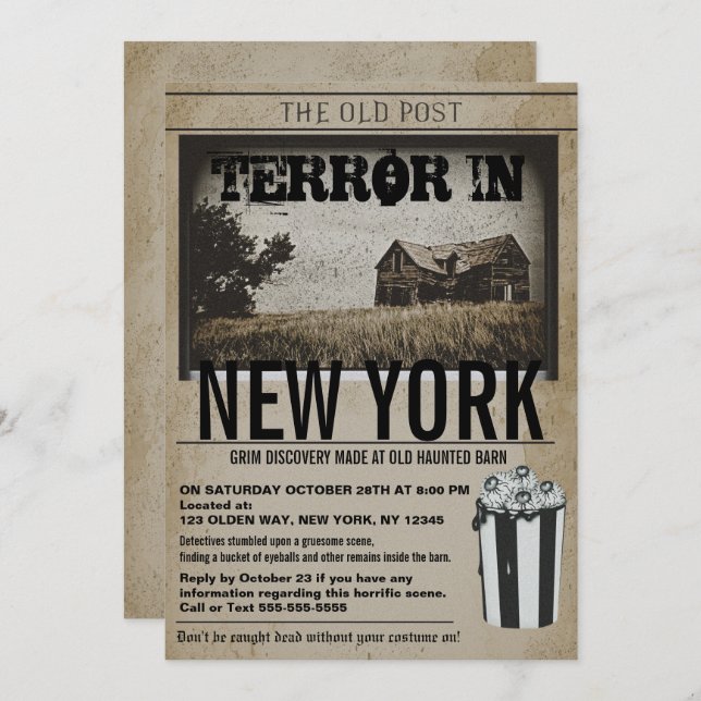 Alte Zeitung Spuk Barn Halloween-Party Einladung (Vorne/Hinten)