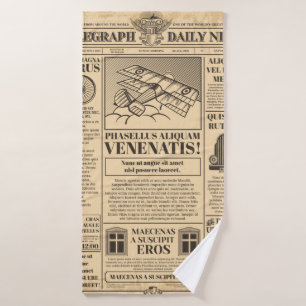 Alte Zeitung vintage. Retro-Zeitungspapier mit Tex Badehandtuch