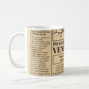 Alte Zeitung vintage. Retro-Zeitungspapier mit Tex Kaffeetasse
