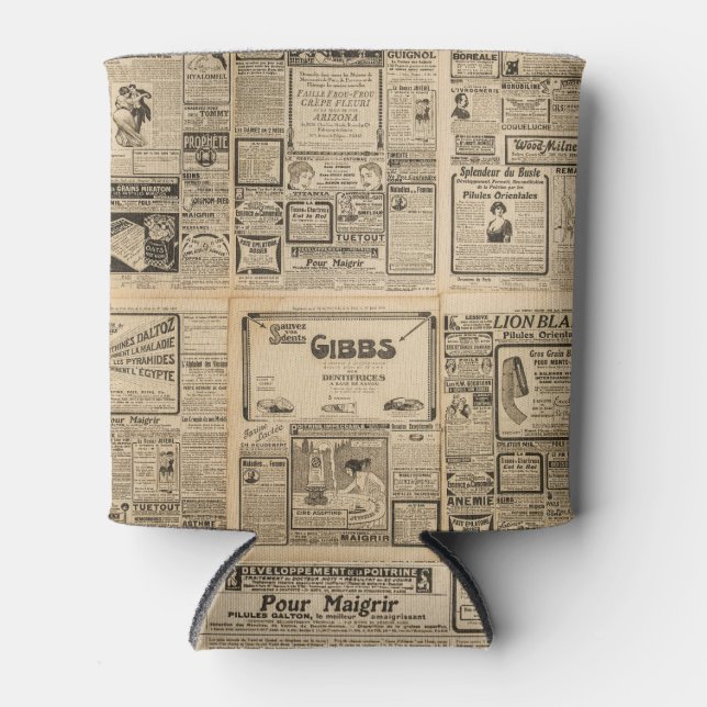 Alte Zeitung: Vintager Hintergrund. Dosenkühler (Vorderseite)