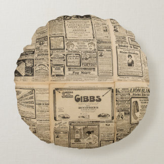 Alte Zeitung: Vintager Hintergrund. Rundes Kissen