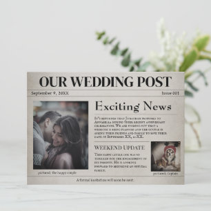 Alte Zeitungs-Hochzeit Save the Date Einladung