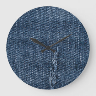 Alte zerrissene Denim: Jeans Textur. Große Wanduhr
