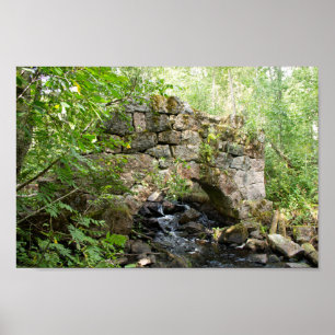 Alte zerstörte Brücke im Wald Poster