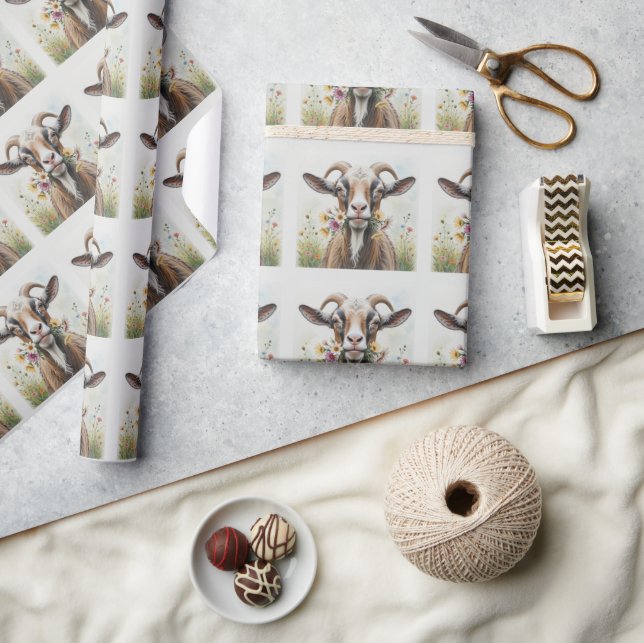 Alte Ziege mit Blume Spaß Neuheit Tiermuster Geschenkpapier (Kunsthandwerk)