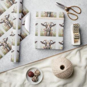 Alte Ziege mit Blumen Lustiges Tiermuster Geschenkpapier