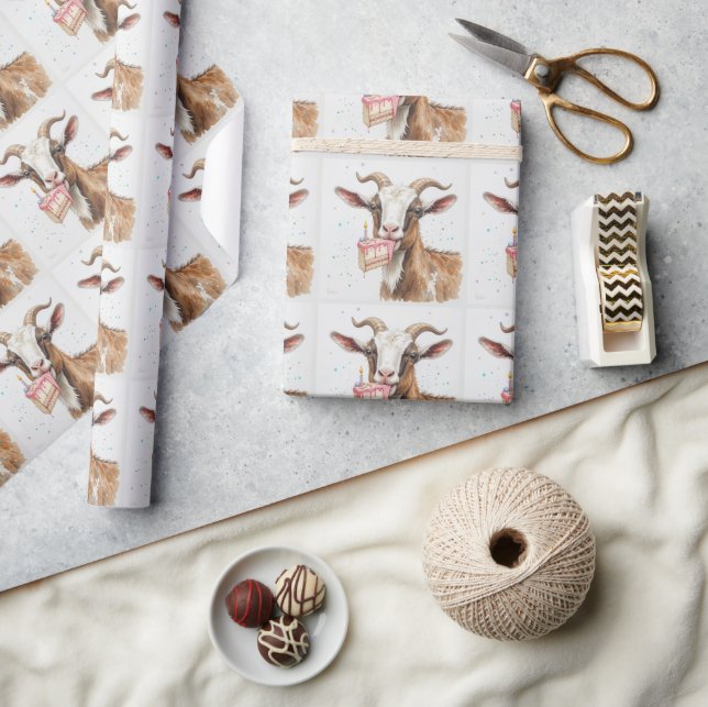 Alte Ziege mit Kuchen lustiges Tiermuster Geschenkpapier (Kunsthandwerk)