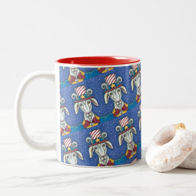 ALTE ZIEGELUNKEL SAM, FARM PATRIOTIC BILLYGOAT ZWEIFARBIGE TASSE (Mit Donut)