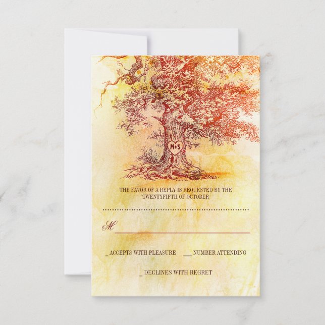 alten Baum rustikale Hochzeitskarten RSVP (Vorderseite)
