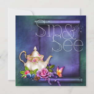 Altenglische Rosen-Teatime-Sip-and-See-Baby-Shower Einladung