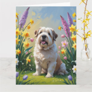 Altenglische Schäferhund-Frühlingsblumen-Malerei Karte