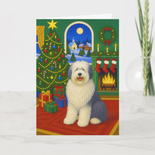 Altenglische Schäferhund-Weihnachtskarte Feiertagskarte