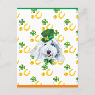 Altenglischer Schäferhund Shamrock St. Patricks Ta Feiertagspostkarte